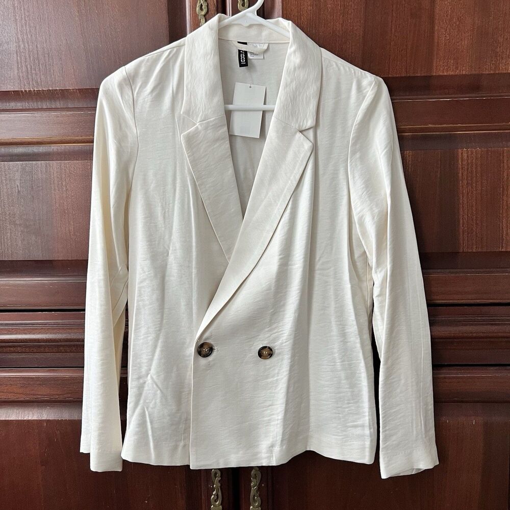 H&M Elegant Off-White Ivory Office Career Business Women's Blazer Size M NWT